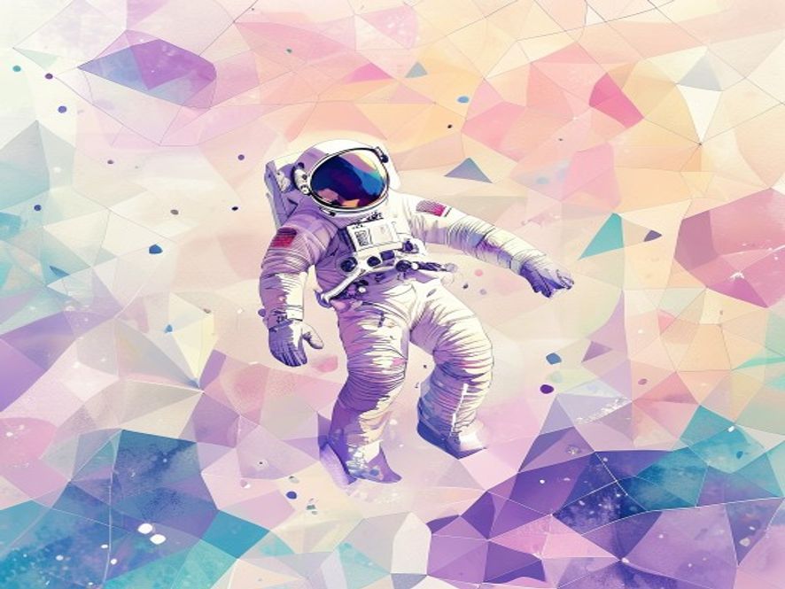 Astronaut in pastel geometric shapes, AI-generated